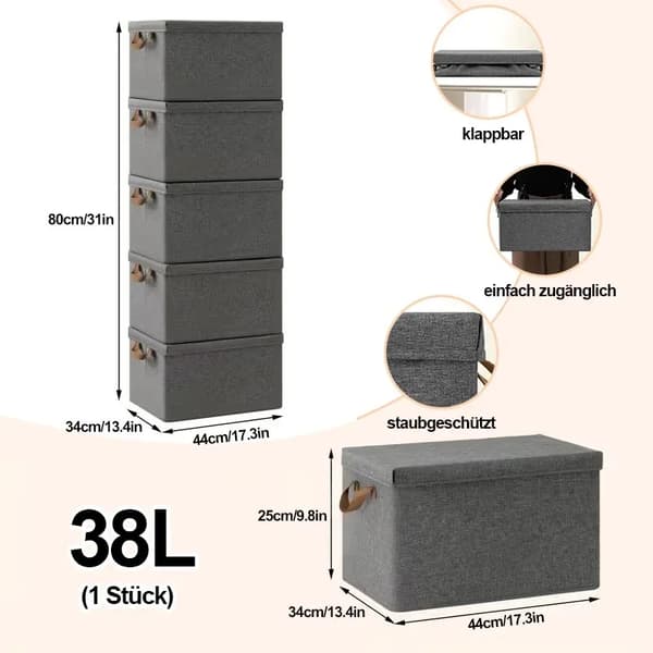 Opbevaringskasse, Sammenfoldelig Design, Holdbart Stofmateriale,Sort 5-del