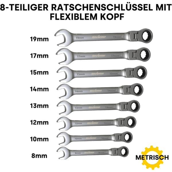 Ratsche Nøglesæt, 72 Tænder Mekanisme, Fleksibelt Hoved,8Pcs