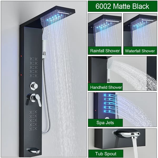 Brusesystem, LED-lys, massagebruser,6002 Mat Sort