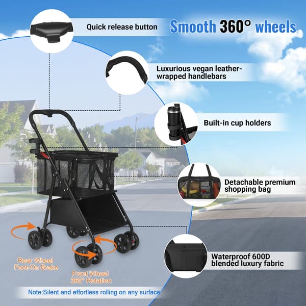 Fällbar Handtruck, 2-Lagers Förvaring, 360° Hjul,svart