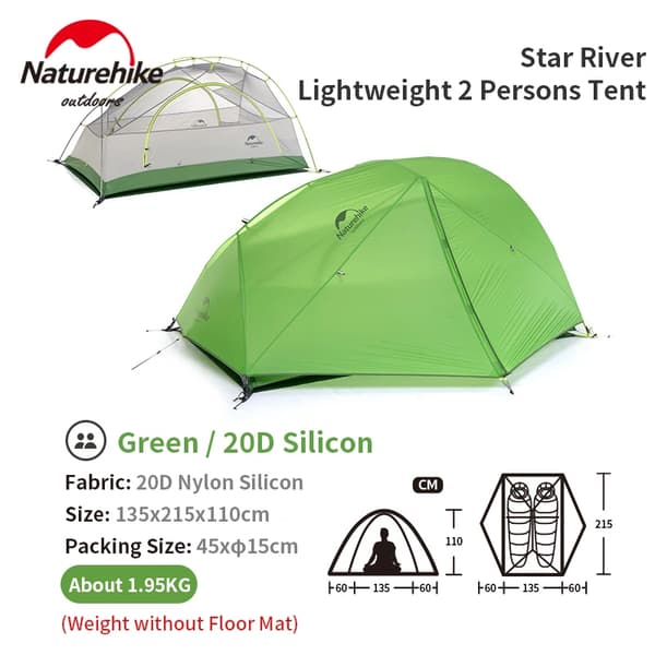 Camping Telt, Ultralight Design, Dobbelt Lag Beskyttelse,Grøn