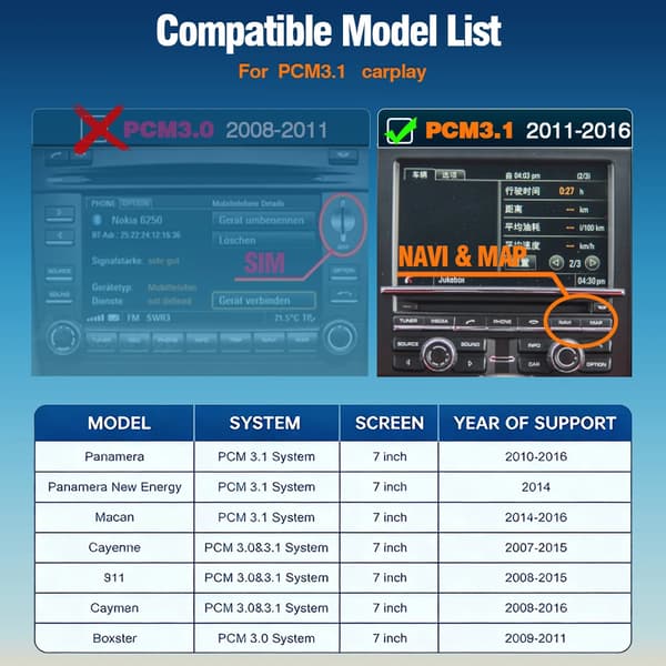 Trådløs CarPlay Android Auto Modul, WiFi-forbindelse, Understøttelse af flere kameraer,Til Porsche pcm3.1
