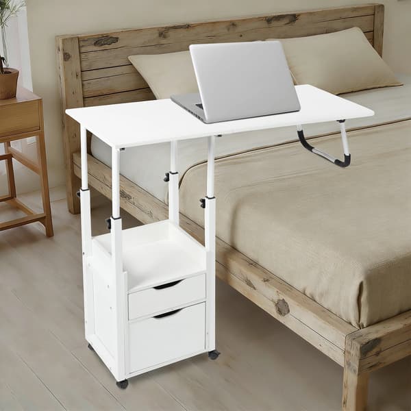 Overbed Bord, Højdejusterbart, Sammenklappeligt Design,HVID