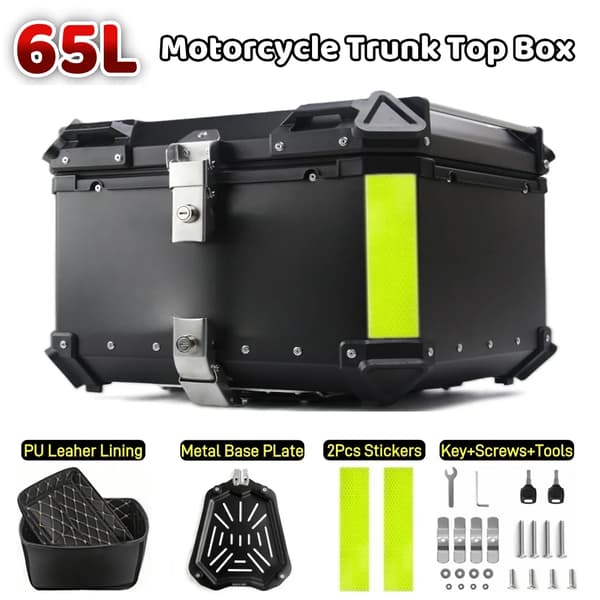 Top Case, Universel Pasform, Vandtæt Design,65L-Sort