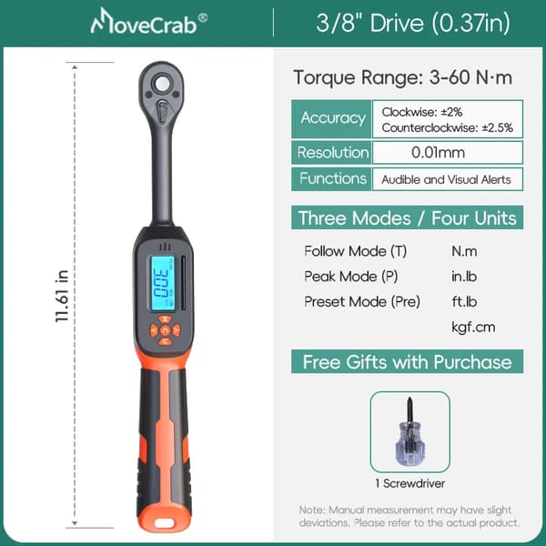 Digital momentnyckel, högprecisionsmätning, ergonomisk design,3-60NM