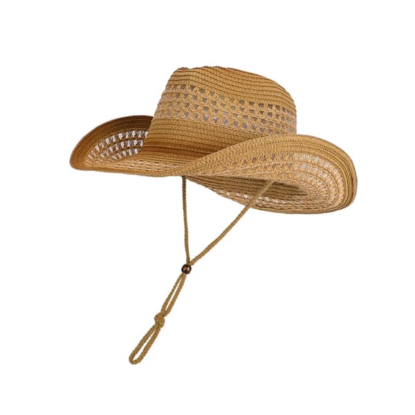 Cowboyhat, åndbart stråmateriale, vindafvisende rem,Khaki