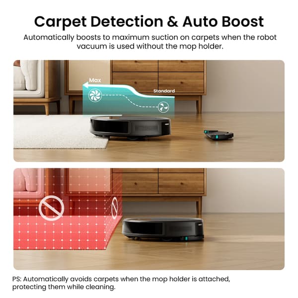 Robotstøvsuger, 6000Pa Sugeevne, Smart Navigation,M350-Sort