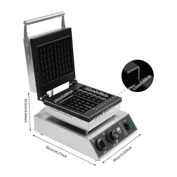 Vaffeljern, Rustfrit Stål Materiale, Temperaturinterval 50-300°C, Timer Op til 5 Minutter, Non-Stick Plader, Tilbereder To Vafler Samtidig