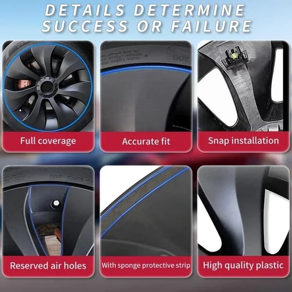 Hjulkapsel til Tesla Model Y, 19 Tommer, Symmetrisk Design,matte sort, make1, model2
