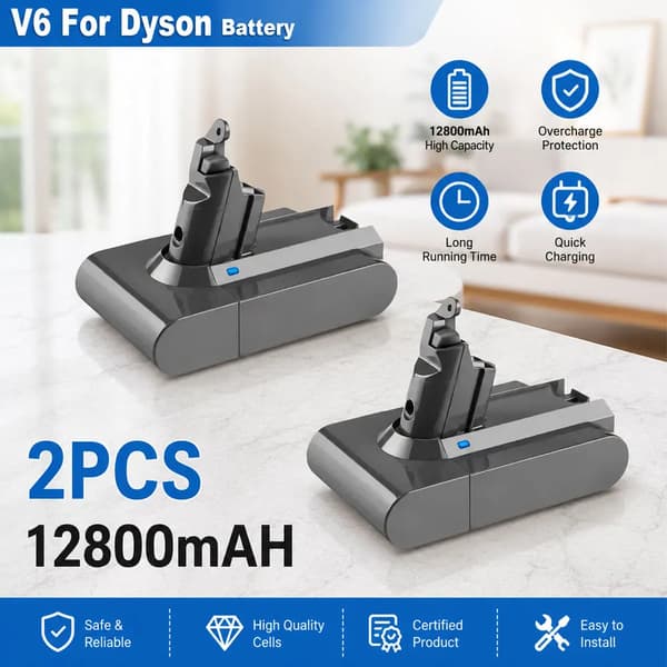 Erstatningsbatteri, 12800mAh, Kompatibel med flere modeller,2PCS-V6-12800mAH