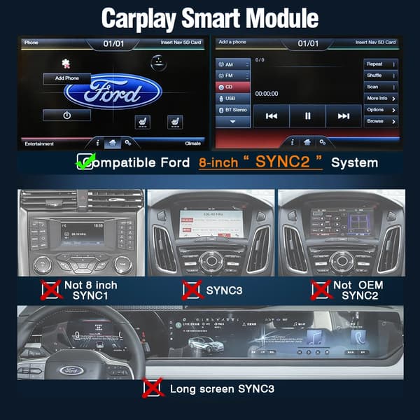 Trådlös Carplay, Enkel Installation, Ford Sync2 Kompatibilitet, För Ford Sync2