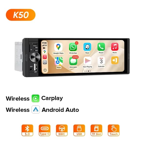 Carplay, Touchskærmsinterface, Bagudsigtskamera,K50 Trådløs Carplay