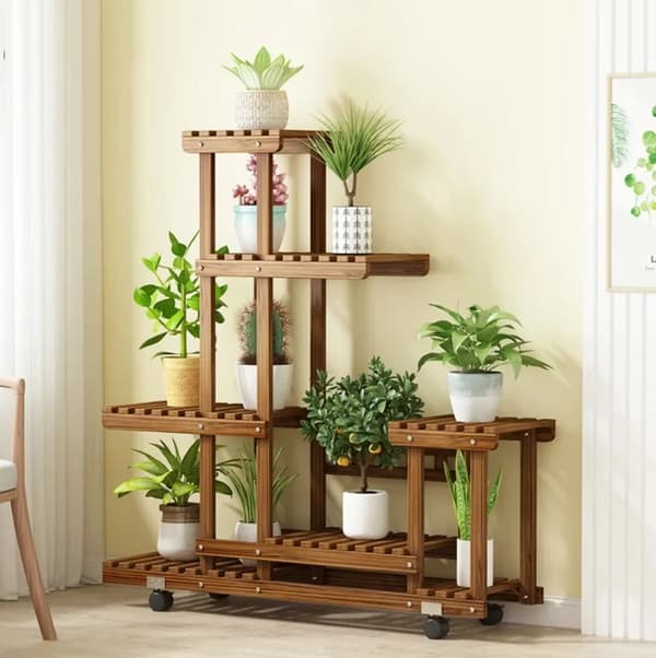 Plantebord, 6 niveauer, rullende hjul,Brun
