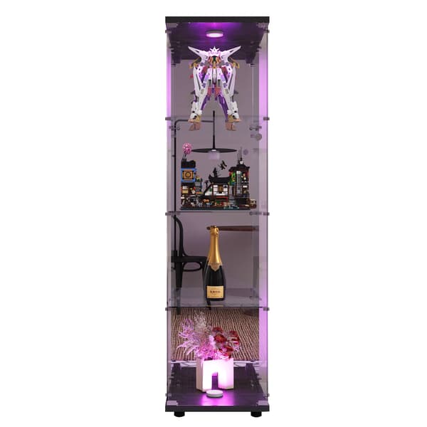 Glasdisplay, Modern Design, 4-Lagers Förvaring,Svart