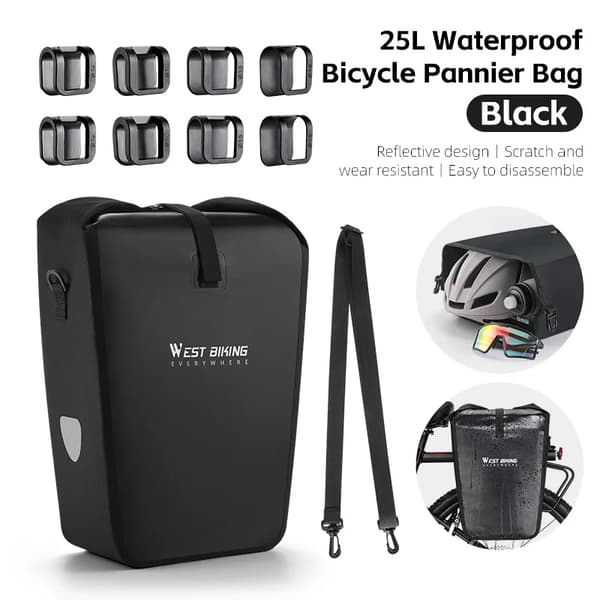 Cykeltaske, 25L Vandtæt, Sammenfoldelig Design,sort, 25L