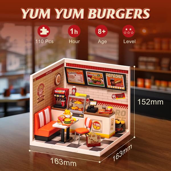 Gør det selv miniature hus sæt, burgerbod, LED lys,DW010