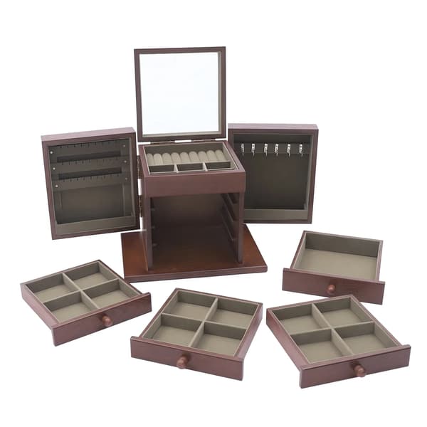 Smykkeskrin, Stort Trædesign, Multi-Compartment Opbevaring,Brun