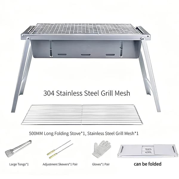 Kolgrill, Bärbar Design, Lätt Montering,Silver 50cm