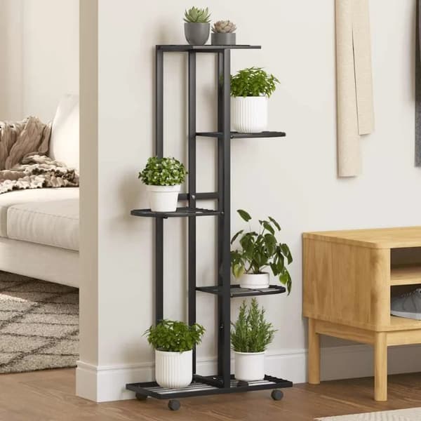 Planter, Multi-Niveau Design, Mobil med Hjul,sort