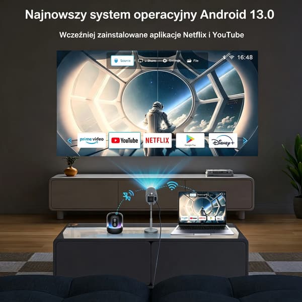 Videoprojektor, Native 1080P, Wi-Fi Bluetooth-forbindelse,Farve1