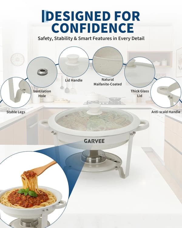 Chafing Dish, Rustfrit Stålramme, Non-Stick Belægning,HVID