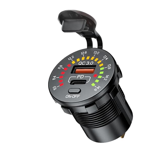 USB Oplader Stik, Dobbelt USB Porte, LED Voltmeter,QC3.0 og PD