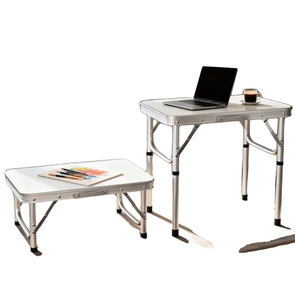 Campingbord, Lätt Aluminium, Justerbar Höjd,VIT
