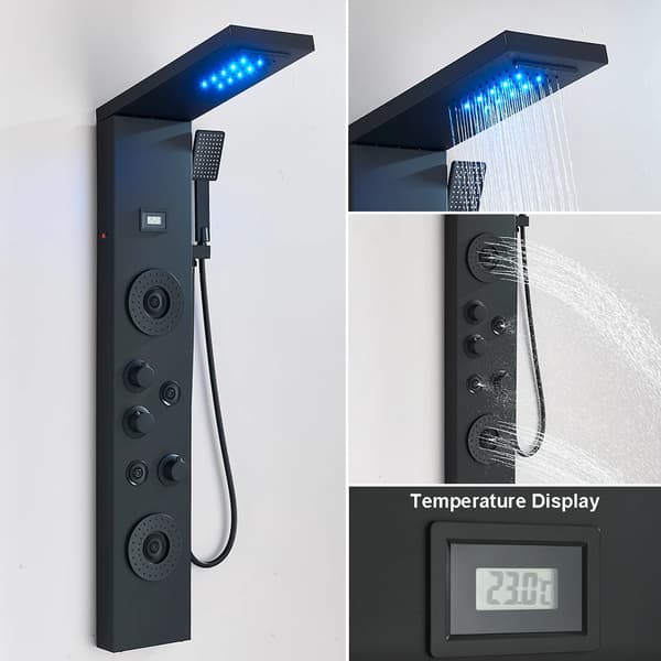 Bruserpanel, Regnvandfald, LED-belysning,Sort 8049
