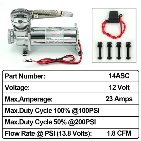 Luftfjädringskompressor, 200 PSI Max Tryck, Universell Passform,14ASC Silver