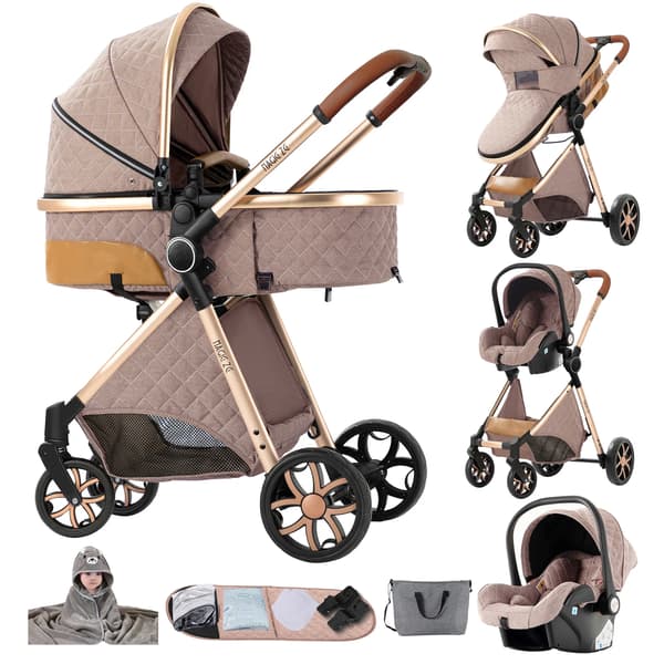 Barnvagn, 3-i-1 Design, Fällbar och Bärbar,YV9-KHAKI