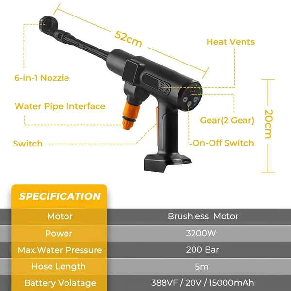 Högtryckstvätt, Bärbar Design, Justerbart Vattenflöde, Med 2×Batteri