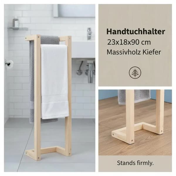 Handdukshållare, Massivt Trä, Modern Design,Brun