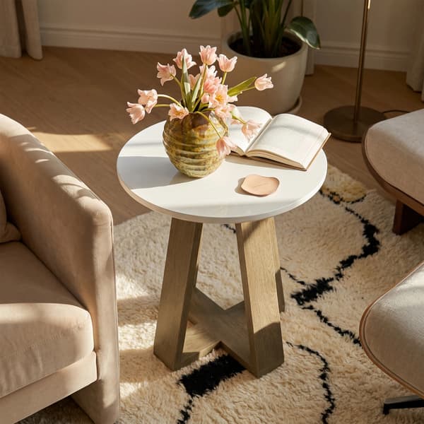Rund Sidobord, Modern Design, Lätt Montering,Vit och Brun