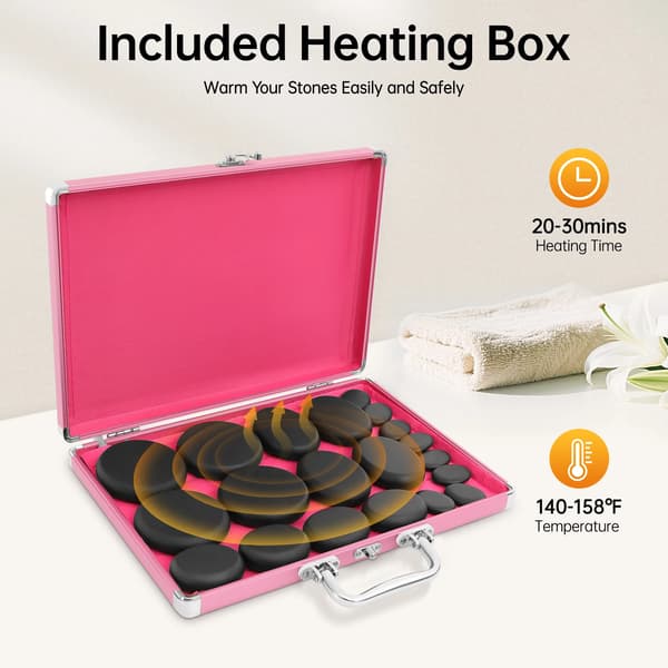 Hot Stone Terapi Sæt, Naturlige Basalt Stene, Massage & Afslapning,Sort