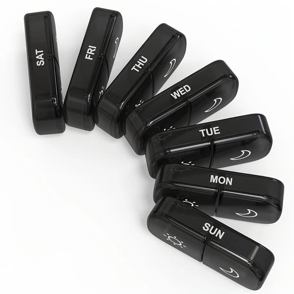 Pilleorganisator, 7-dages design, nem adgang til rum,sort