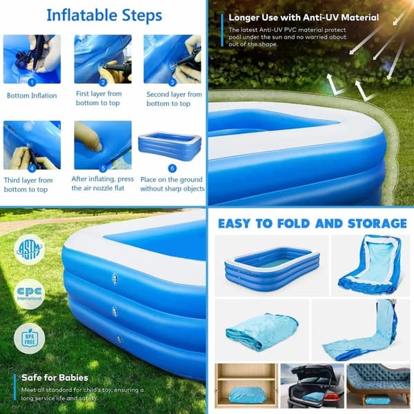 Uppblåsbar Swimmingpool, Hållbart PVC-material, Rymlig Design,2.6M