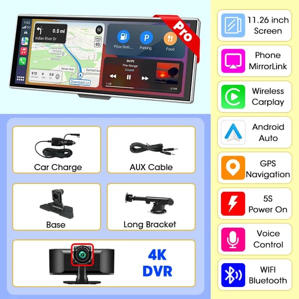 Dash Cam, 4K Etukamera, Langaton Yhteys,4K DVR