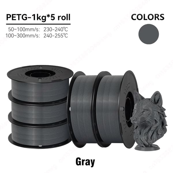 3D-printer filament, PETG-material, 1,75 mm diameter,5KG Grå