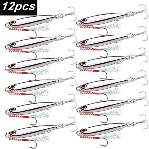 Fiskedrag, 12-delars jiggset, Mångsidigt viktintervall,30g-7.7cm, 12st-2 krokar Silver