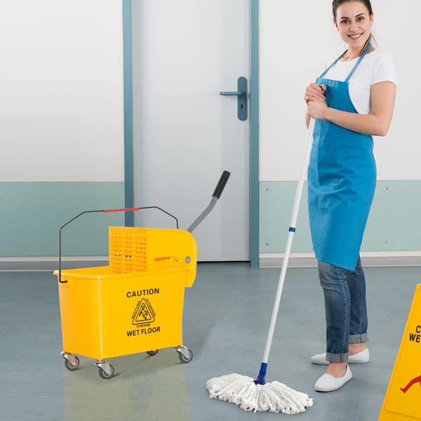 Moppebucket, 20 L kapacitet, med hjuldesign,Gul