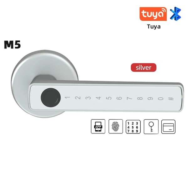 Smart Fingeravtrycksdörrlås, Flera Låsningsmetoder, Bluetooth-anslutning,M5 Silver