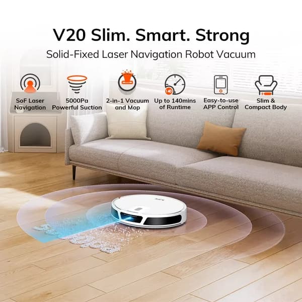 Robotstøvsuger, 5000Pa Sugeevne, Smart Navigation,ILIFE V20, EU