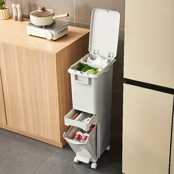 Affaldsbeholder, 32L kapacitet, pladsbesparende design,32L, Beige