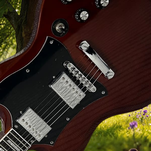 Gitarr, rosenträsgrepp, mahognykropp,Burgund