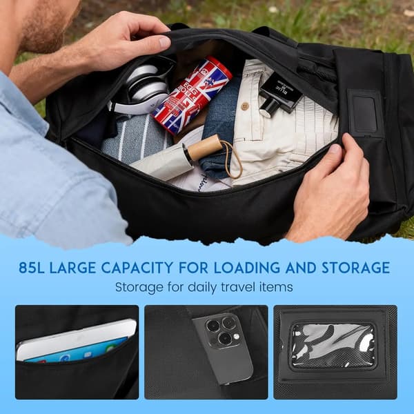 Duffle Bag, Vandafvisende, Multifunktionelt Design,sort