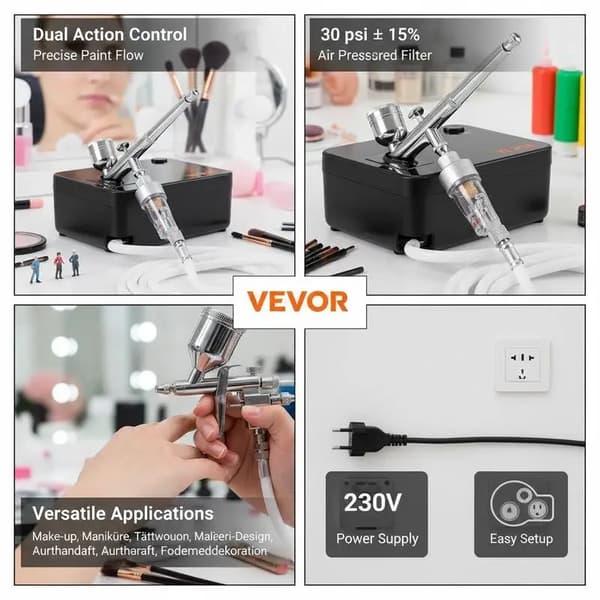 Airbrush-set, dubbelverkande, 30 psi kompressor, Röd