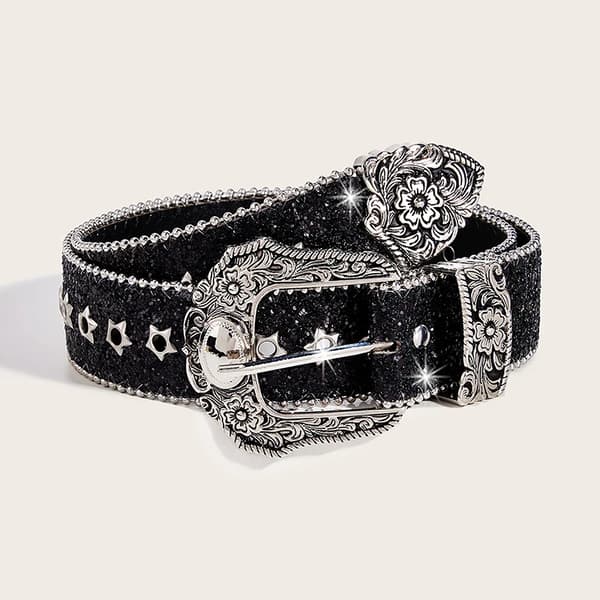 Rhinestonebälte, Modernt Design, Justerbar Längd,svart