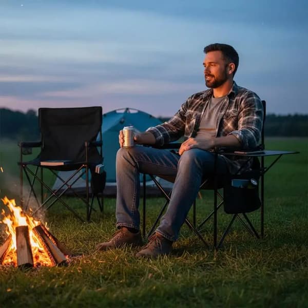 Campingstol, Sidebord, Opbevaringslommer,hær grøn