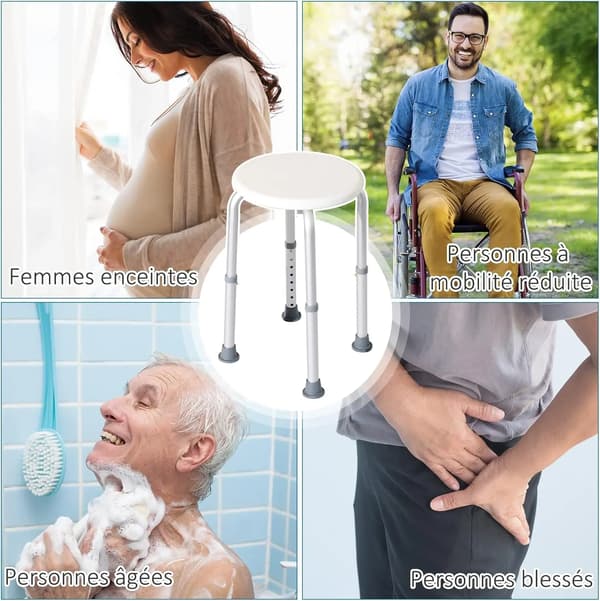 Duschpall, Justerbar Höjd, Halkfri Bas,VIT