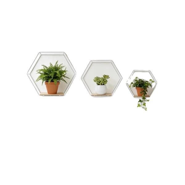 Flytande hyllor, hexagonform, väggmonterad design,VIT